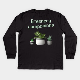 Botanical Bonds: Greenery Companions! Kids Long Sleeve T-Shirt